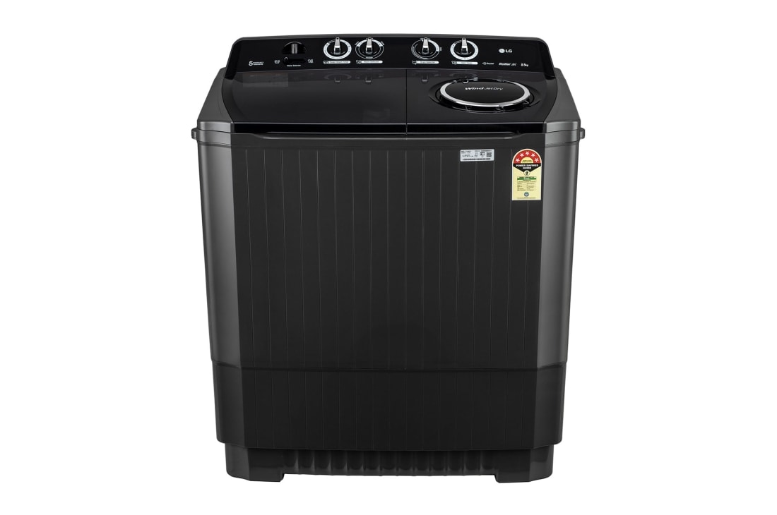 LG 7Kg Semi Automatic Top Load Washing Machine, Roller Jet Pulsator + Soak, Full Black, front view, P861RON9T