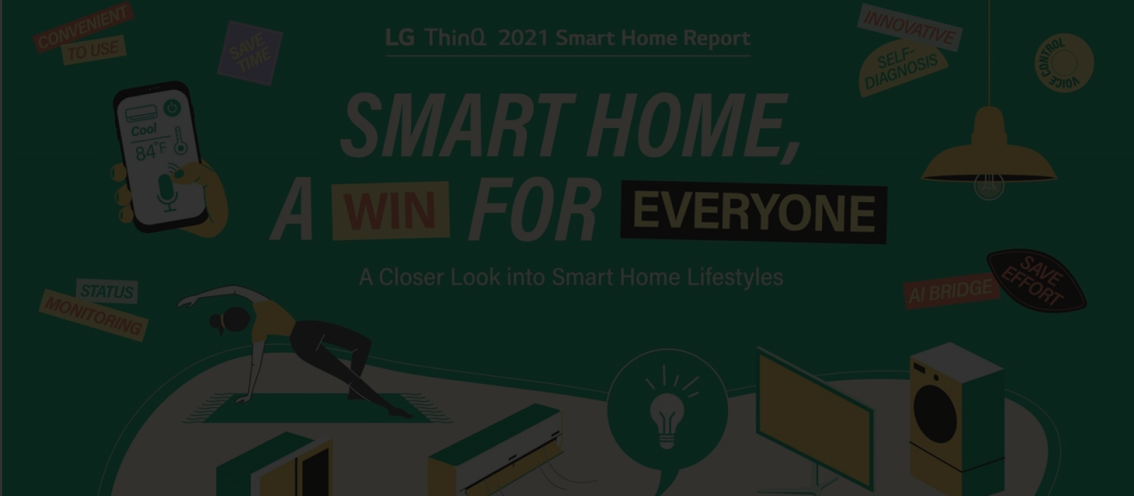 Illustration d’électroménager intelligent avec le texte « Smart home, a win for everyone »