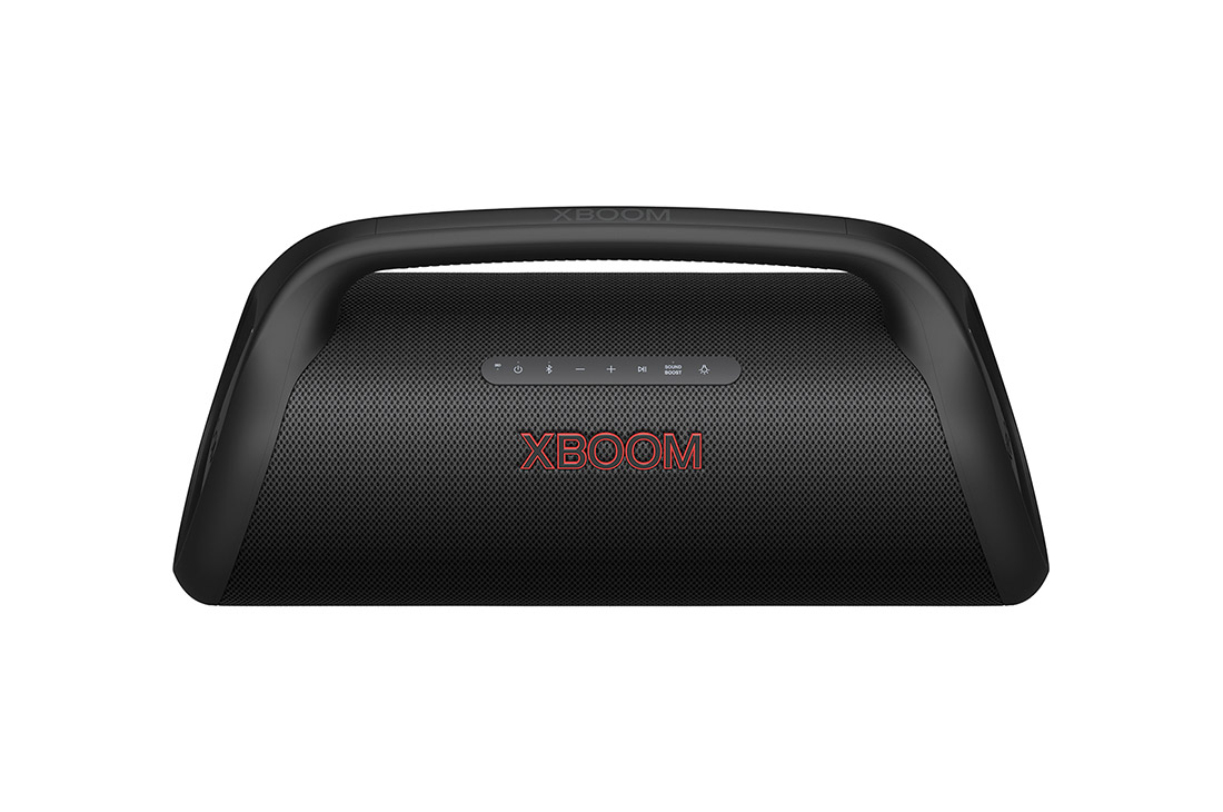 LG XBOOM Go XG9 – Enceinte Bluetooth étanche à l’eau et à la poussière | Jusqu’à 24h d’autonomie | Adaptée aux usages en extérieur, festifs, et aux voyages | Bluetooth 5.1 | Basses rugissantes, Front 30 degree view, XG9QBK