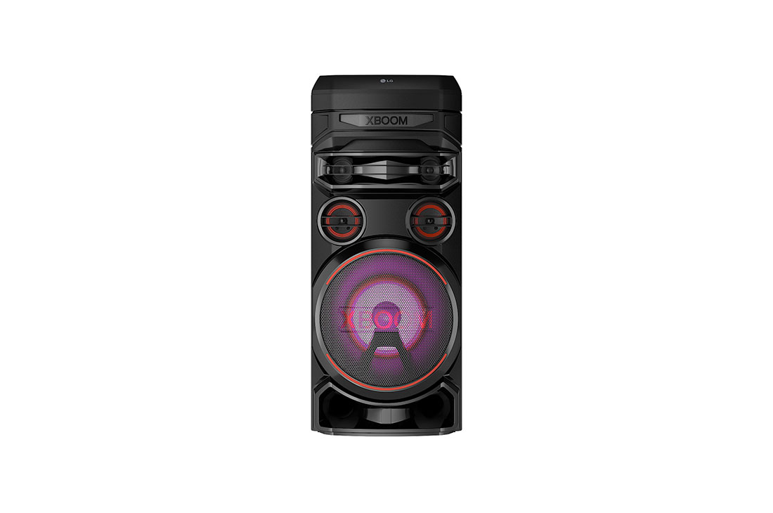 LG XBOOM RNC7 | Système Audio High Power | 78,5 cm de hauteur | Bluetooth | Boomer 8’’ | Eclairage multicolore | Fonctions DJ & Karaoké, vue avant, RNC7