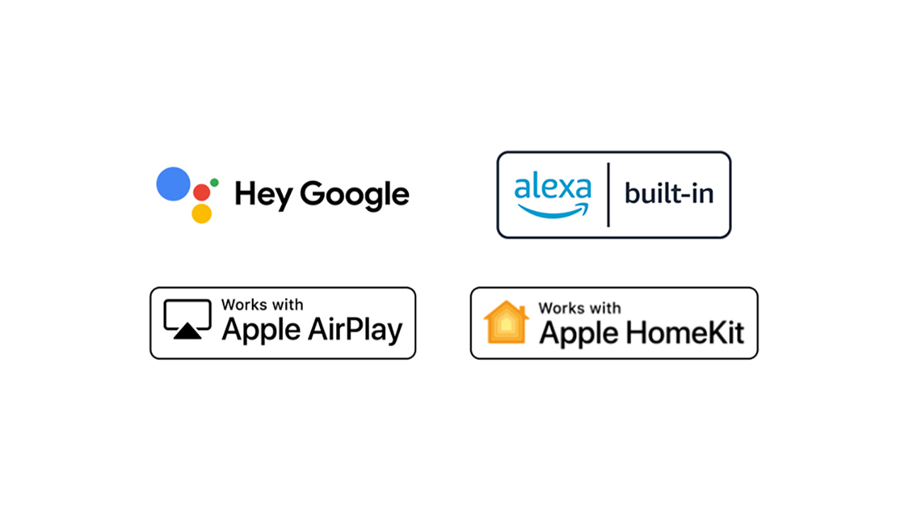 Détails montrant les logos d’Apple Airplay et Apple HomeKit avec lesquels ThinQ AI est compatible.
