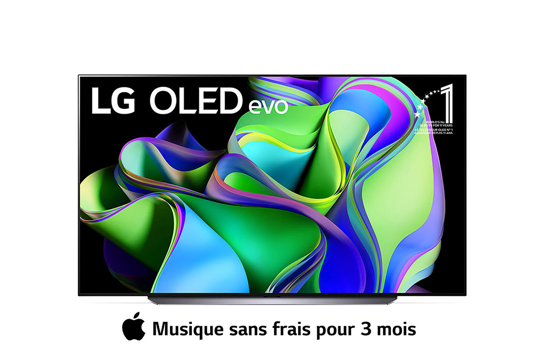 LG Smart TV 2023 LG OLED evo C3 4K 83 pouces, Vue avant du LG OLED avec l’emblème 11 Years World No.1 OLED affiché à l’écran., OLED83C36LA