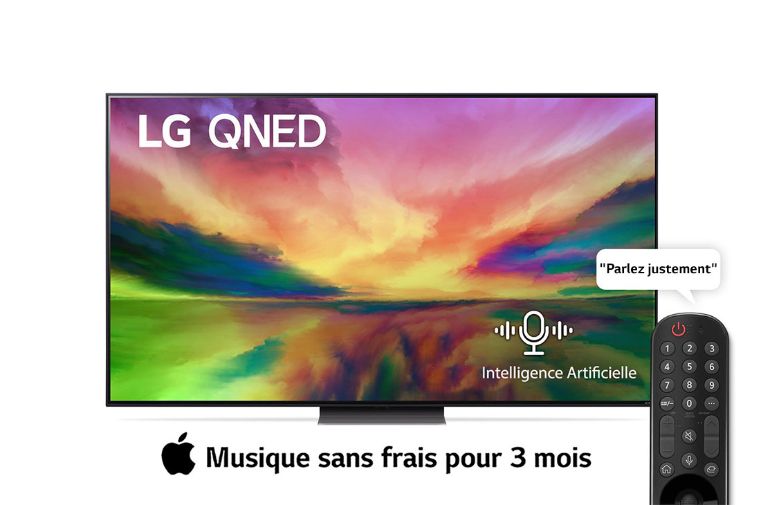 LG, téléviseur QNED à technologie couleur Quantum Dot Nanocell, série QNED81R de 65 pouces, WebOS Smart AI ThinQ, Télécommande magic, Image Pro AI, Son Pro AI (canal 5.1.2), 2023 Nouveau, Vue avant du téléviseur QNED de LG avec image de remplissage et logo du produit, 65QNED816RA