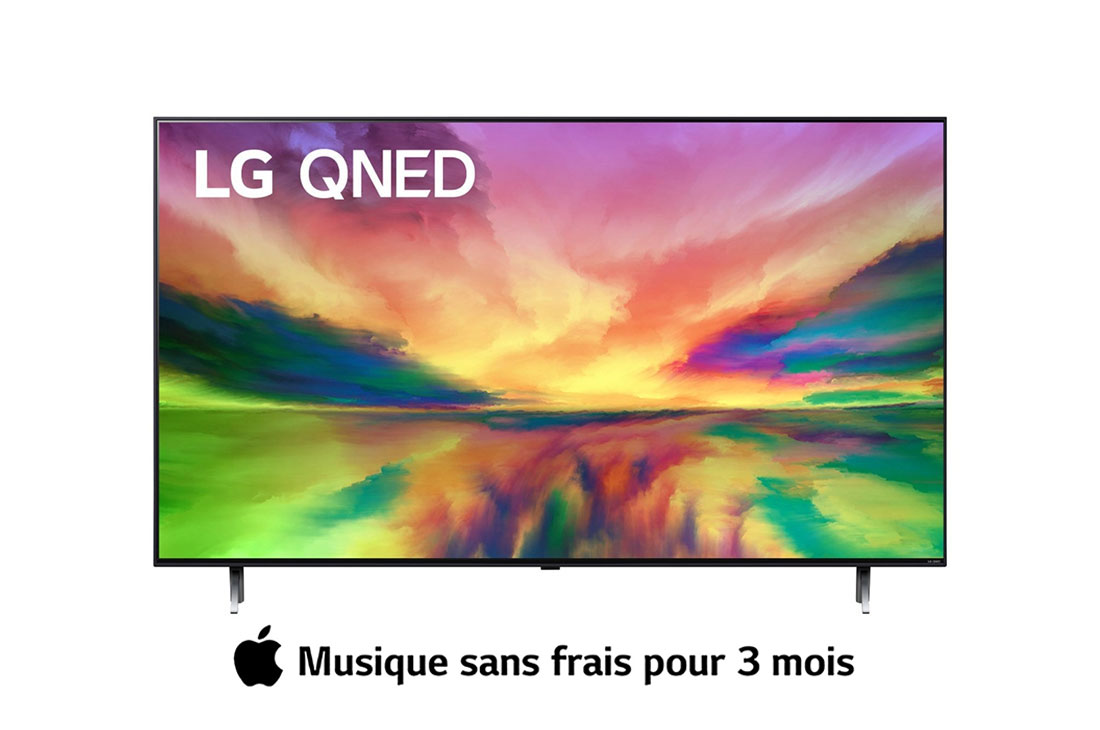 LG Smart TV QNED LG QNED80 65 pouces 4K, Vue avant du téléviseur QNED de LG avec image de remplissage et logo du produit, 65QNED806RA