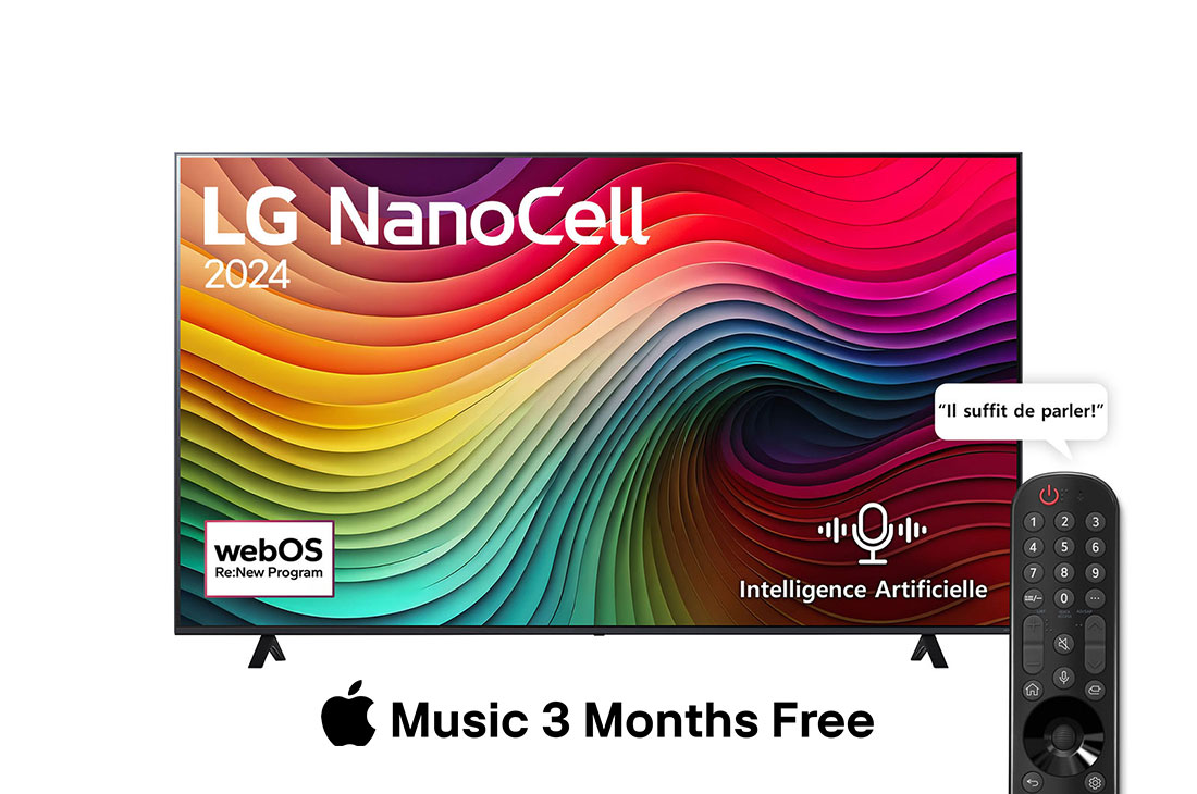 LG Smart TV  LG NanoCell NANO80 4K, 65 pouces, Télécommande Magique IA HDR10 webOS24 2024, fill image, 65NANO80T6A