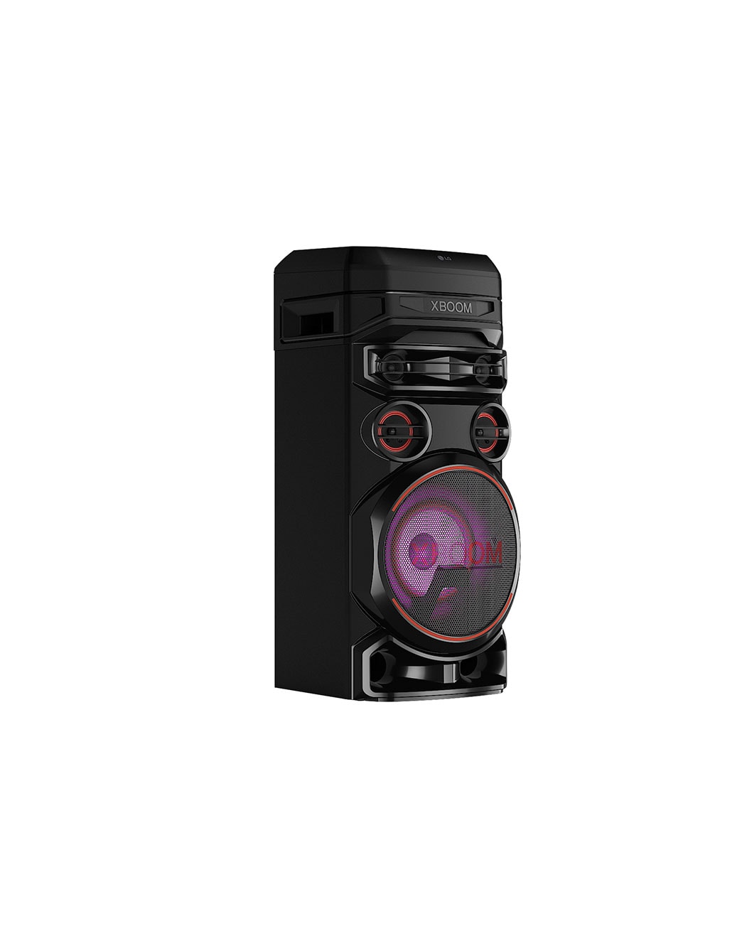 LG XBOOM RNC7, vista derecha de 30 grados con iluminación violeta, RNC7