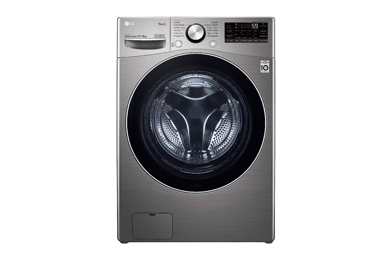 LG Lavadora Secadora 15Kg/8Kg con AIDD™, vista frontal, WD15EGNTSPG