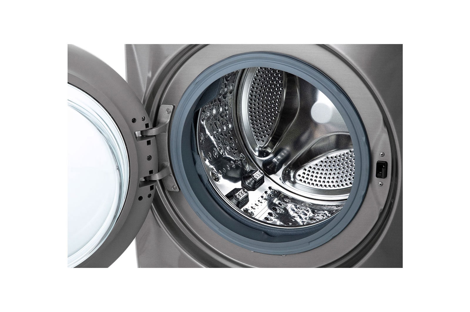 LG Lavadora Secadora 15Kg/8Kg con AIDD™, vista interior del tambor de acero inoxidable, WD15EGNTSPG