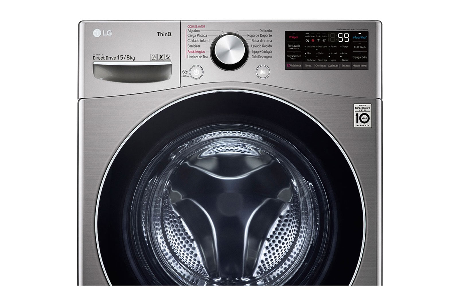 LG Lavadora Secadora 15Kg/8Kg con AIDD™, vista frontal delpainel, WD15EGNTSPG