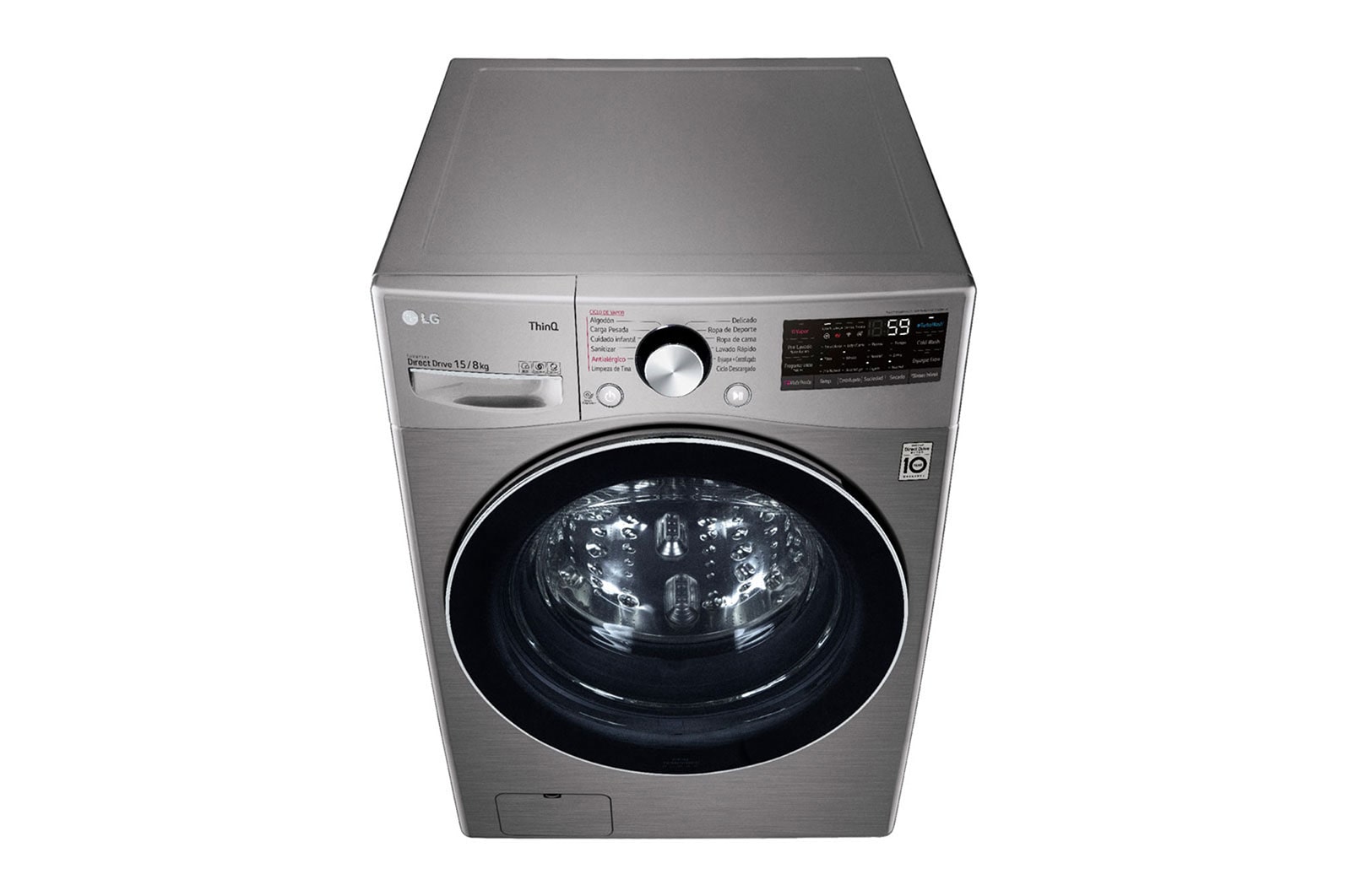 LG Lavadora Secadora 15Kg/8Kg con AIDD™, Top perspective view, WD15EGNTSPG