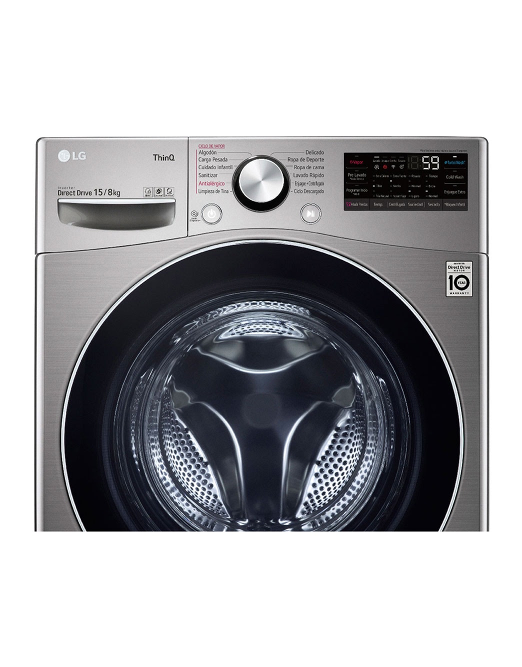 LG Lavadora Secadora 15Kg/8Kg con AIDD™, vista frontal delpainel, WD15EGNTSPG