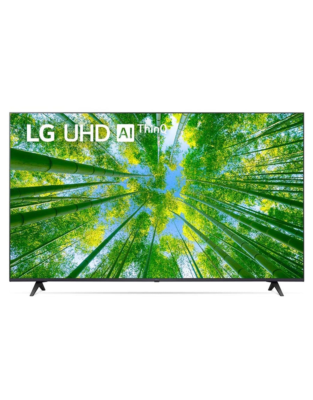 LG UHD 4K ThinQ AI 55'', Vista frontal del televisor LG Full HD con una imagen de relleno y el logotipo del producto, 55UQ8050PSB