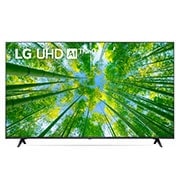 LG UHD 4K ThinQ AI 55'', Vista frontal del televisor LG Full HD con una imagen de relleno y el logotipo del producto, 55UQ8050PSB, thumbnail 8