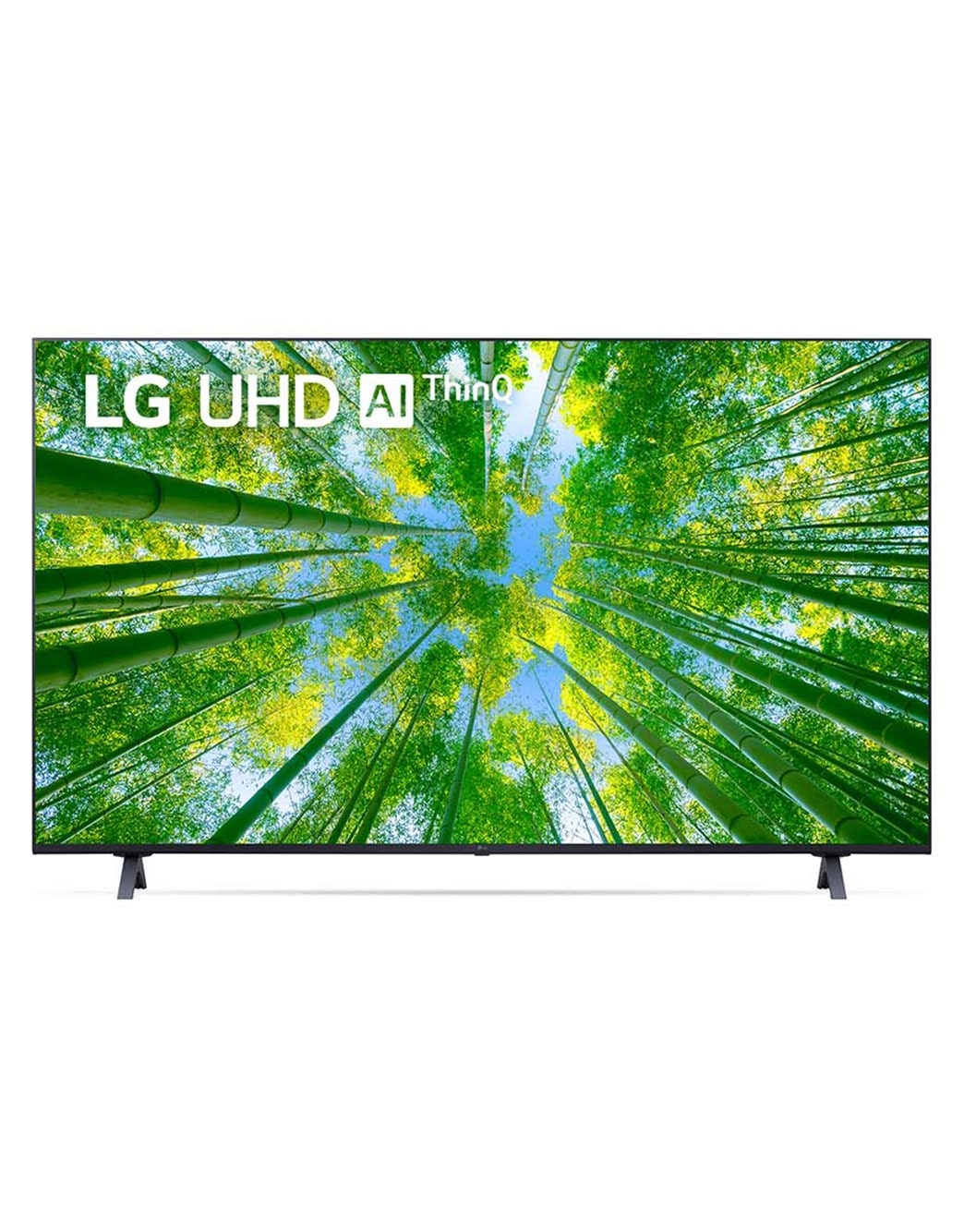 LG UHD 4K ThinQ AI 65'', Vista frontal del televisor LG Full HD con una imagen de relleno y el logotipo del producto, 65UQ8050PSB