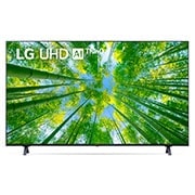 LG UHD 4K ThinQ AI 65'', Vista frontal del televisor LG Full HD con una imagen de relleno y el logotipo del producto, 65UQ8050PSB, thumbnail 8