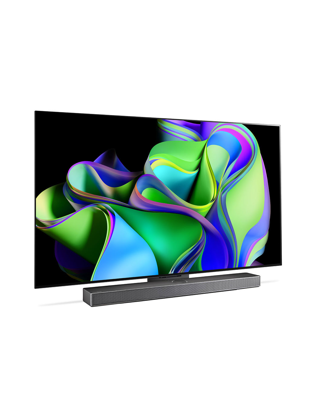 LG OLED Evo C3 4K ThinQ AI 65'', Vista lateral derecha ligeramente inclinada., OLED65C3PSA