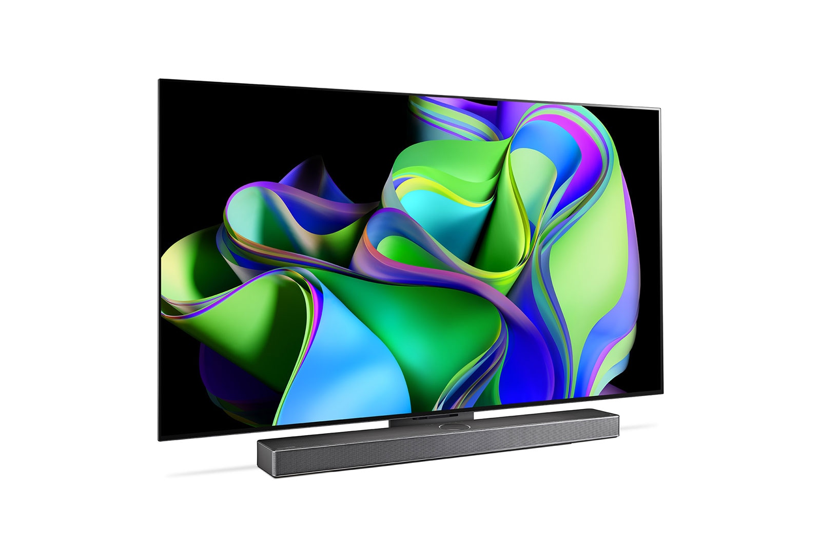 LG OLED Evo C3 4K ThinQ AI 65'', Vista lateral derecha ligeramente inclinada., OLED65C3PSA