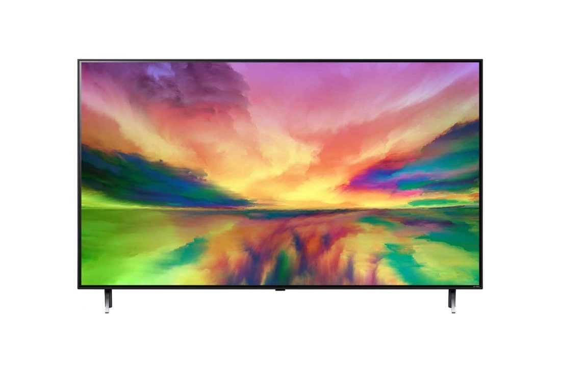 LG QNED 4K AI ThinQ 55'', vista frontal con imagen de relleno, 55QNED80SRA