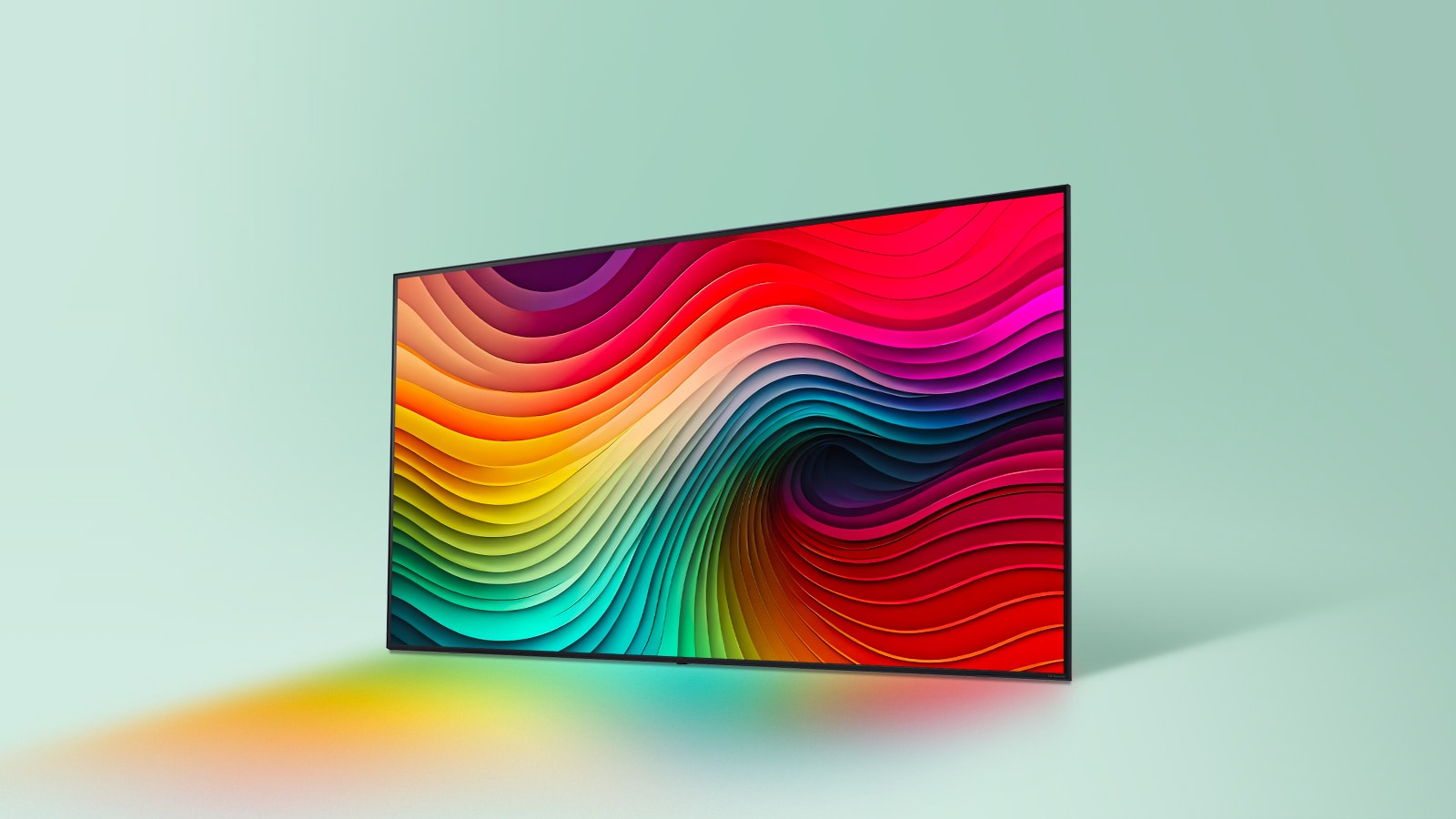 Texturas arremolinadas con los colores del arcoíris en un televisor LG NanoCell.