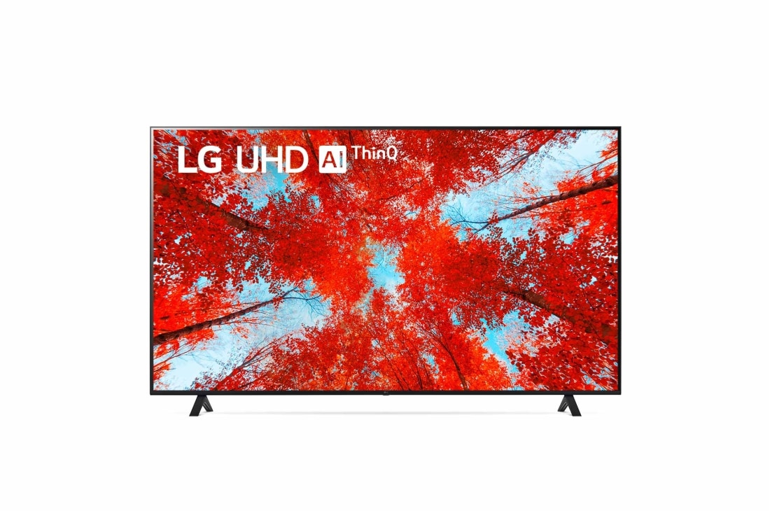 LG 75'' LG UHD TV  | 75UQ90009LA,  Vorderansicht des LG UHD TV mit eingefügtem Bild und Produktlogo, 75UQ90009LA