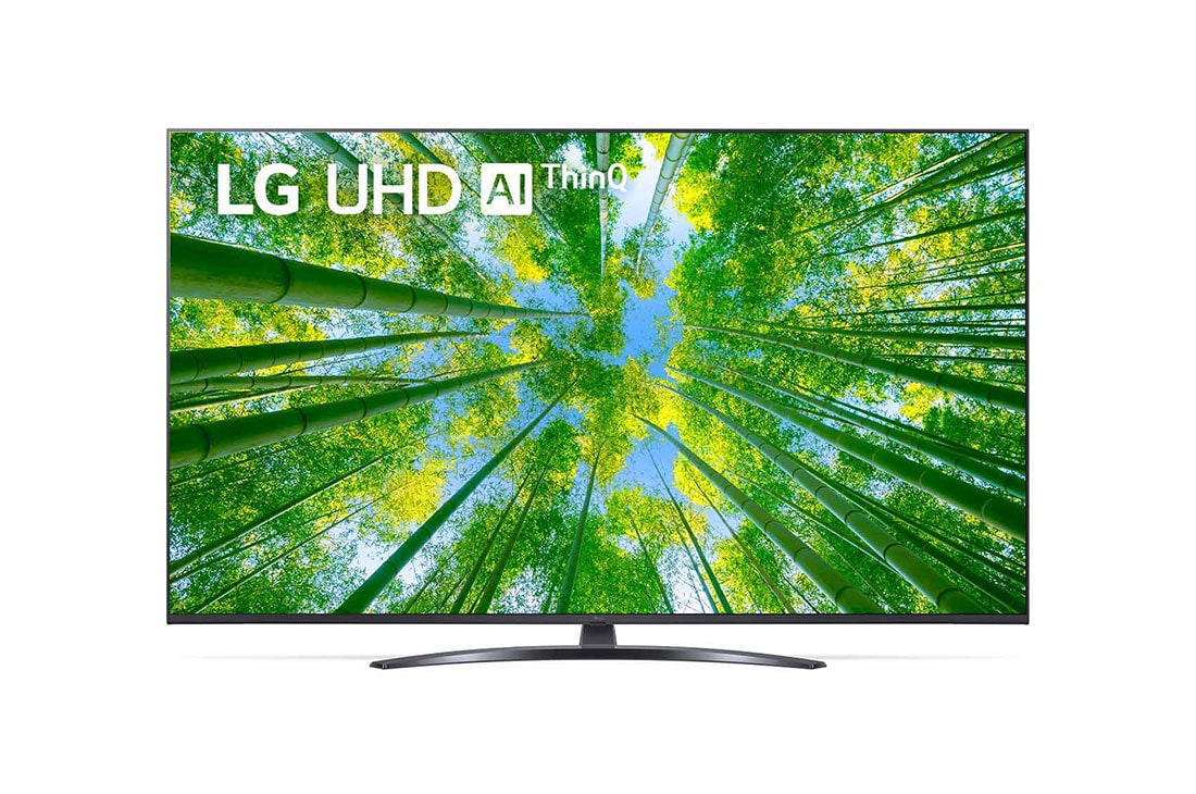 LG 70“ LG UHD TV | 70UQ81009LB, Vorderansicht des LG UHD TV mit eingefügtem Bild und Produktlogo, 70UQ81009LB