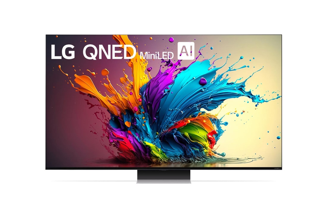 LG 86 Zoll 4K LG QNED MiniLED AI Smart TV QNED91 , Ansicht der Vorderseite des LG QNED TV, QNED91 mit Text LG QNED MiniLED und 2024 auf dem Bildschirm, 86QNED91T6A