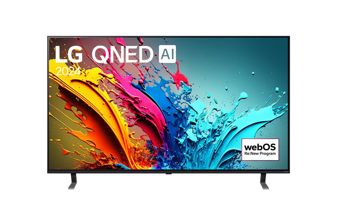 LG 86 Zoll 4K LG QNED AI Smart TV QNED85,  Ansicht der Vorderseite des LG QNED TV, QNED85 mit Text LG QNED und 2024 auf dem Bildschirm, 86QNED85T6C