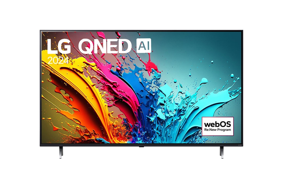 LG 75 Zoll 4K LG QNED AI Smart TV QNED86, Ansicht der Vorderseite des LG QNED TV, QNED85 mit Text LG QNED und 2024 auf dem Bildschirm, 75QNED86T6A