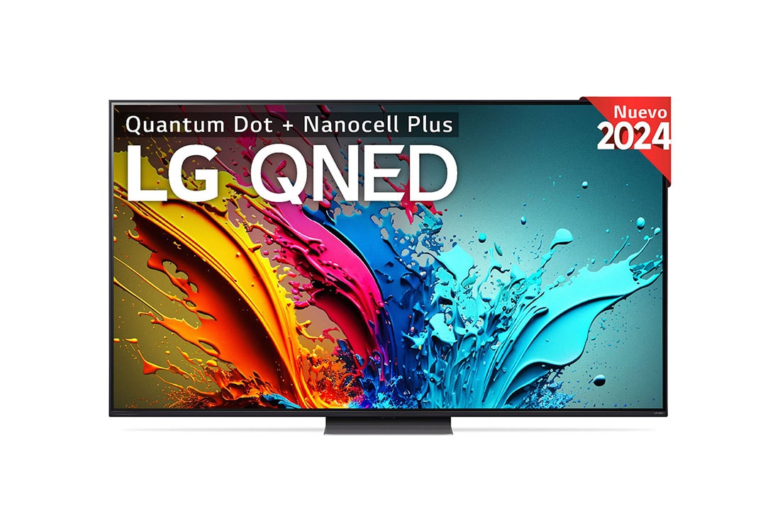 LG 65 Zoll 4K LG QNED Smart TV QNED86, Ansicht der Vorderseite des LG QNED TV, QNED85 mit Text LG QNED und 2024 auf dem Bildschirm, 65QNED86T6A