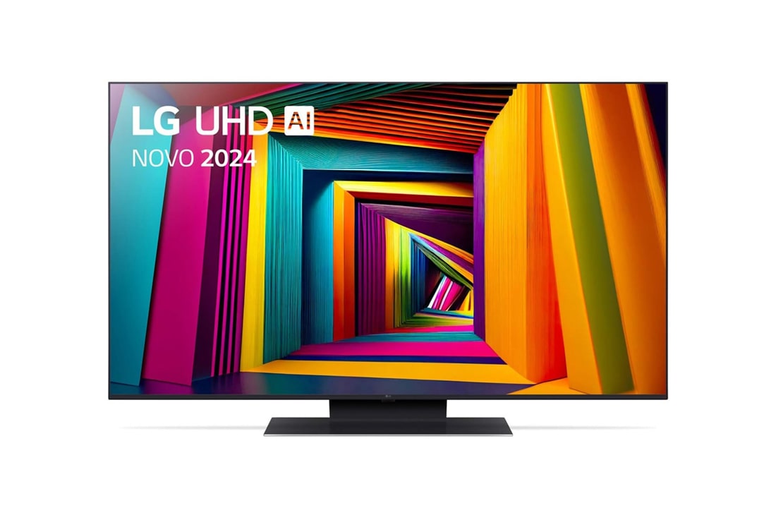 LG 50 Zoll 4K LG UHD AI Smart UT91, Vorderansicht des LG UHD Fernsehers, UT90 mit Text von LG UHD AI ThinQ und 2024 auf dem Bildschirm, 50UT91006LA