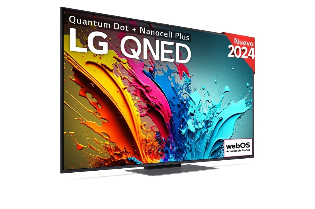 LG 55 Zoll 4K LG QNED Smart TV QNED86, Ansicht der Vorderseite des LG QNED TV, QNED85 mit Text LG QNED und 2024 auf dem Bildschirm, 55QNED86T6A