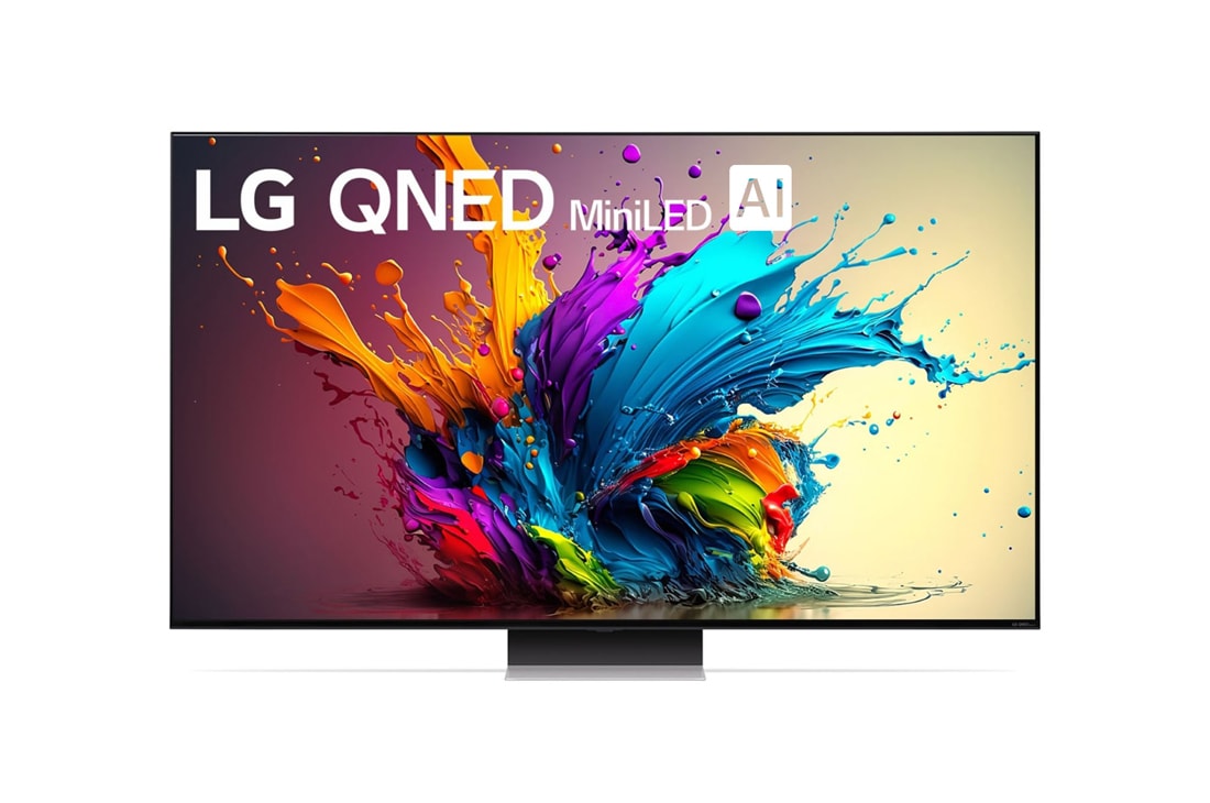 LG 65 Zoll 4K LG QNED MiniLED AI Smart TV QNED91, Ansicht der Vorderseite des LG QNED TV, QNED91 mit Text LG QNED MiniLED und 2024 auf dem Bildschirm, 65QNED91T6A