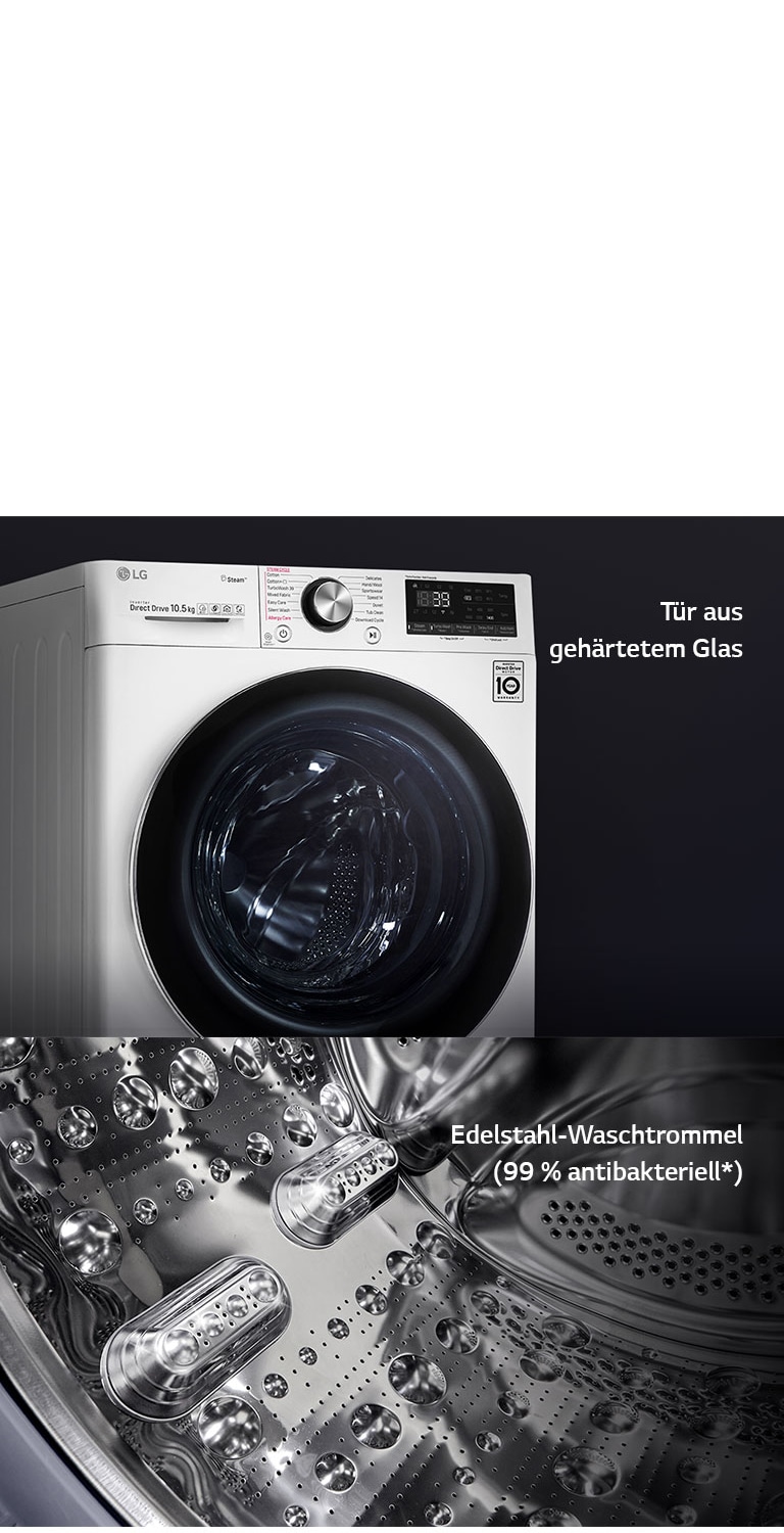 Waschmaschine mit 9 kg Kapazität | Slim Fit | EEK A | 1200 U./Min. | Weiß  mit schwarzem Bullaugenring | F2V7SLIM9 | LG Österreich