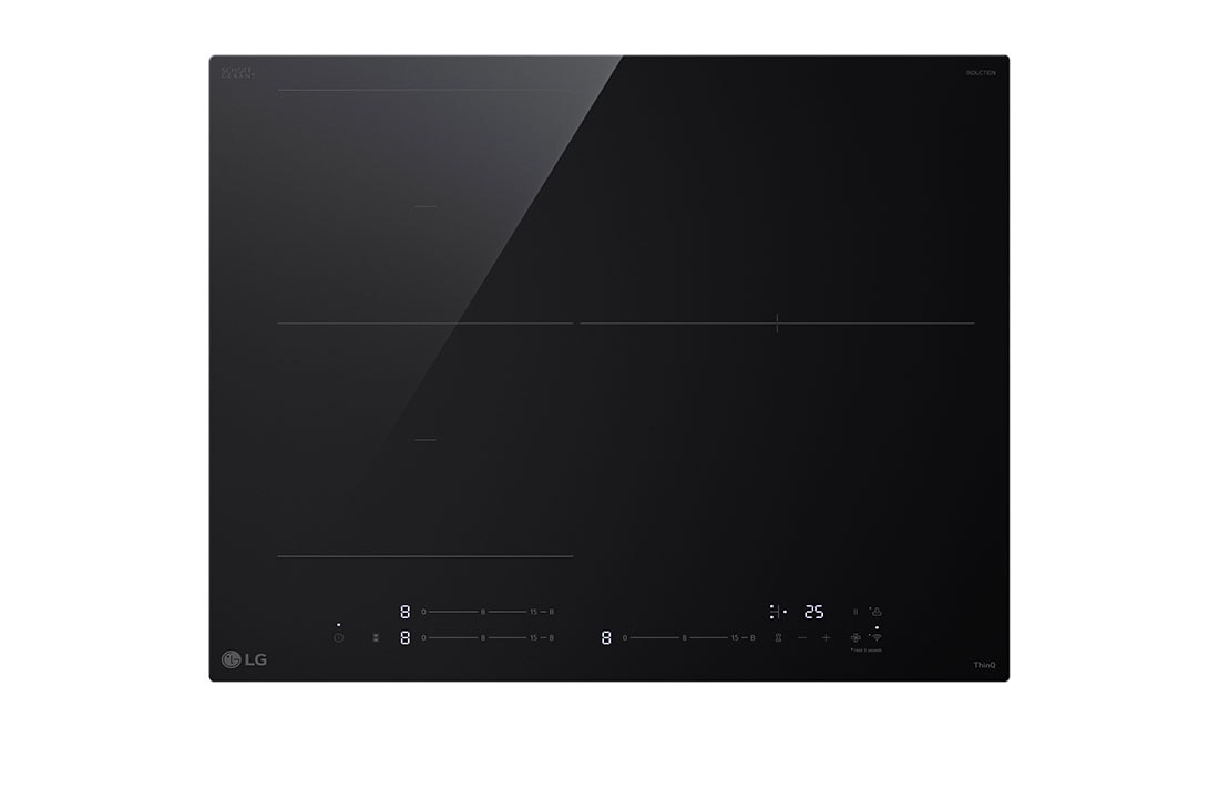 LG 60cm Induction Cooktop, 3 Cooking Zones incl. 1 Flexi – with Power Boost, front view, BCI607T3BG