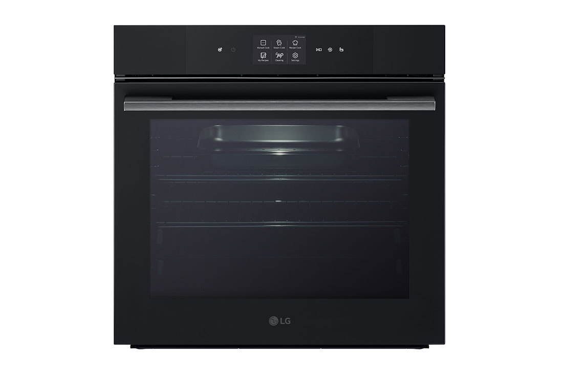 LG SERIES 9 – 76L InstaView Full Steam Oven with Blue EasyClean™, Matte Black Glass, Full Steam_Front_LightOn, BO609B1BG4