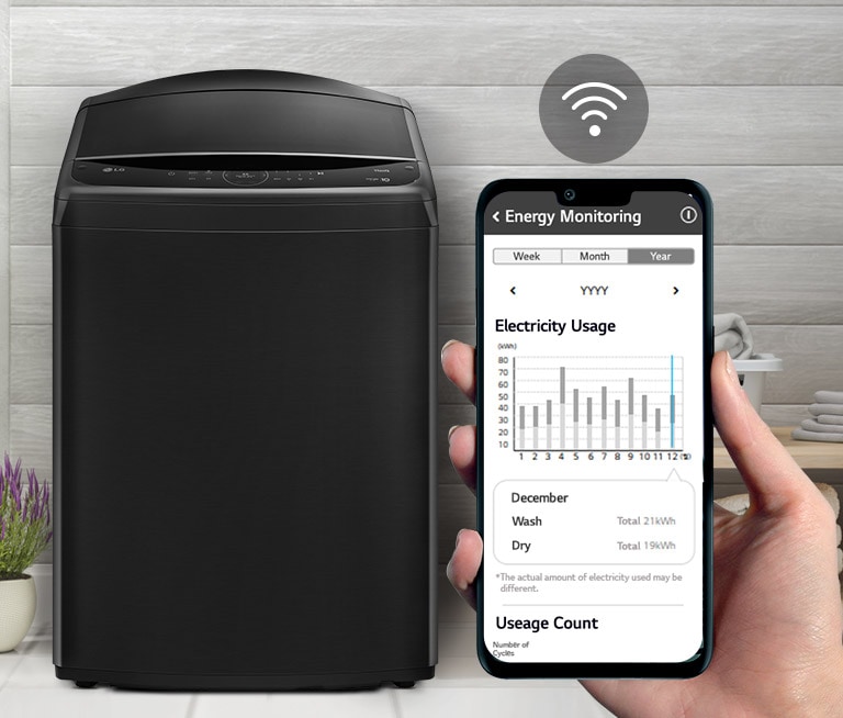 Continuous washing machine monitoring is possible through the LG ThinQ™ app.