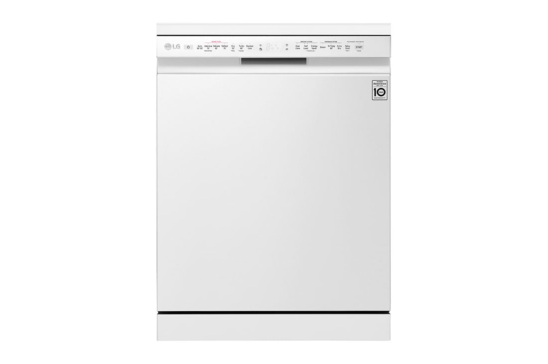 LG 14 Place QuadWash® Dishwasher Finished in White with TrueSteam™ - Free Standing, front view, XD4B24WH