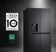 Refrigerator with compressor and warranty icon