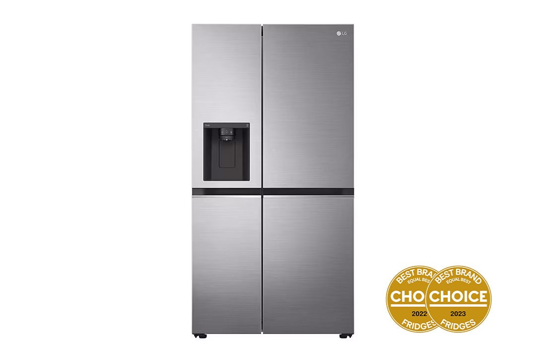 LG 635L Side by Side Fridge with Non-Plumbed Ice & Water Dispenser, front view, GS-N635PL