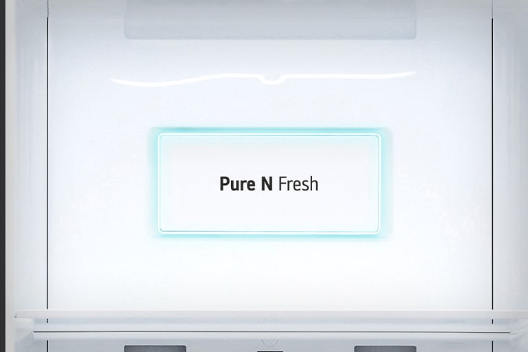 A hand holds a phone. The screen of the phone shows the Smart Diagnosis app. The refrigerator in the background has one side open showing the contents inside. There is a Smart Diagnosis icon above the refrigerator.