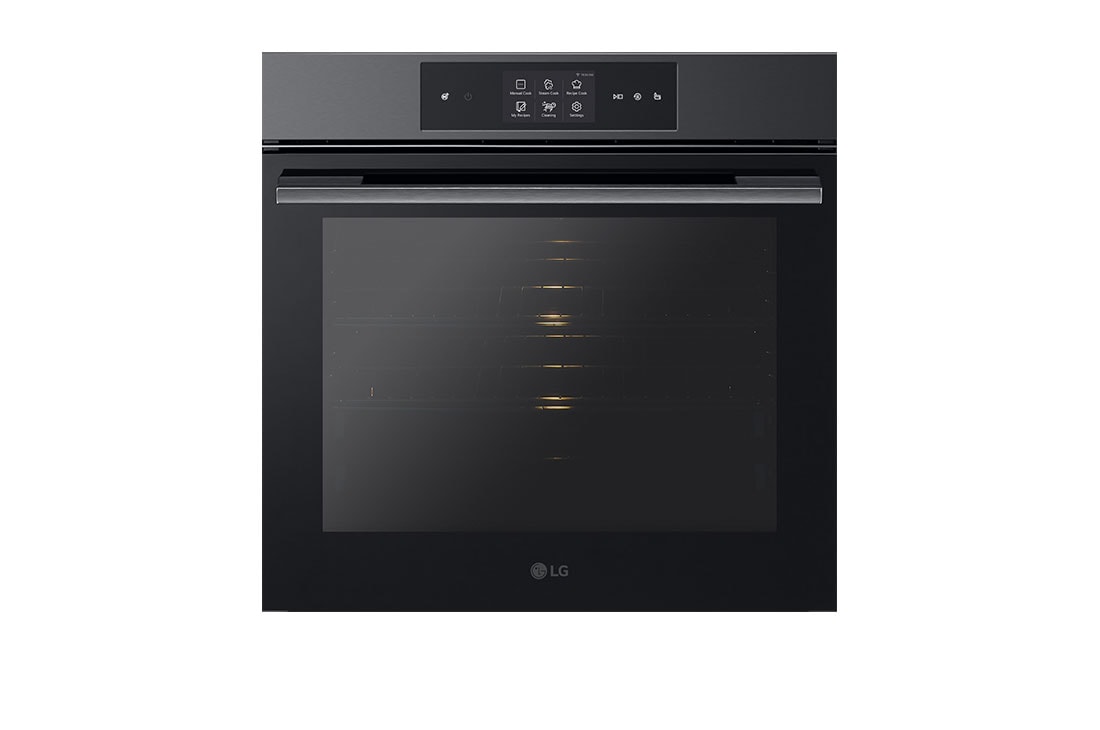 LG SERIES 9 – 76L InstaView Steam Assist Oven with Blue EasyClean™, Black Stainless Steel, Full Steam_Front_LightOn, BO609T2MB4