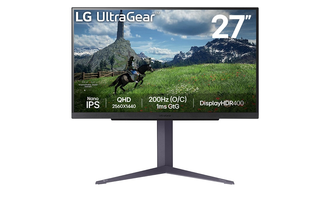 LG 27” UltraGear™ QHD Nano IPS 180Hz (O/C 200Hz) gaming monitor | 1ms (GtG), DisplayHDR™ 400, front view, 27GS85Q-B