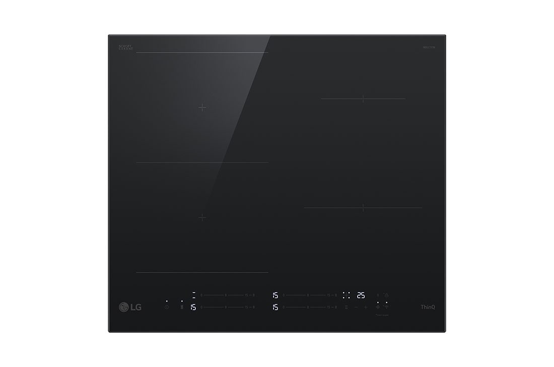 LG 60cm Induction Cooktop, 4 Cooking Zones incl. 1 Flexi – with Power Boost, Front View, BCI607T4BG