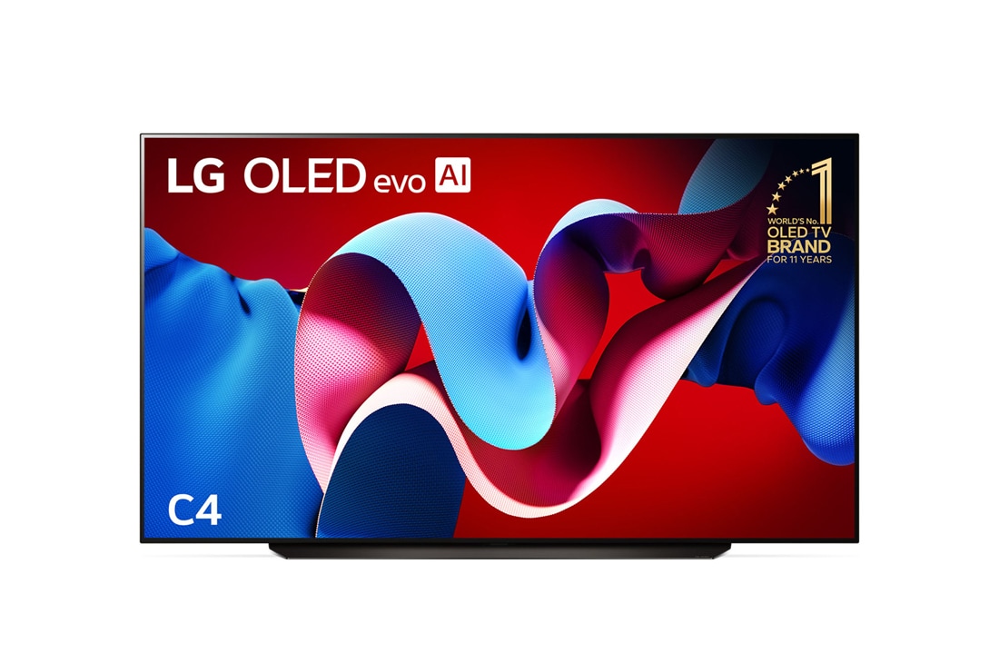 LG 83 inch LG OLED evo C4 4K Smart TV, Front view with LG OLED evo and 11 Years World No.1 OLED Emblem on screen, OLED83C4PSA