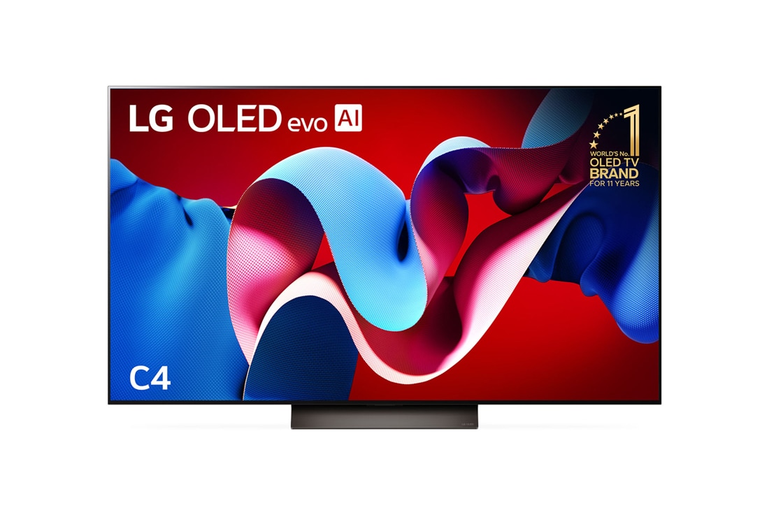 LG 55 inch LG OLED evo C4 4K Smart TV, Front view with LG OLED evo and 11 Years World No.1 OLED Emblem on screen, OLED55C4PSA