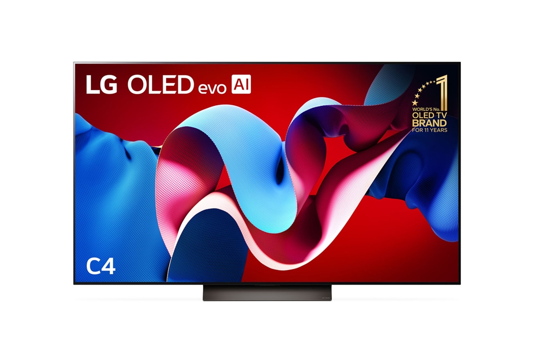 LG 77 inch LG OLED evo C4 4K Smart TV, Front view with LG OLED evo and 11 Years World No.1 OLED Emblem on screen, OLED77C4PSA