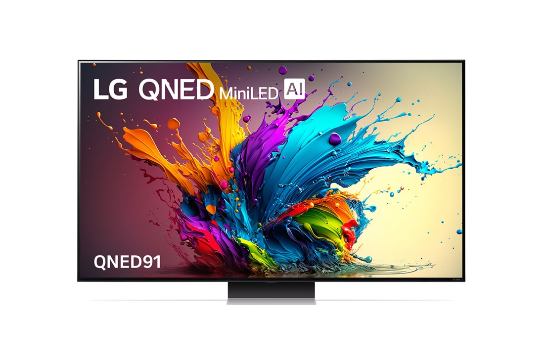 LG 75 inch LG MiniLED QNED91 4K Smart TV, Front view of QNED91, 75QNED91TSA