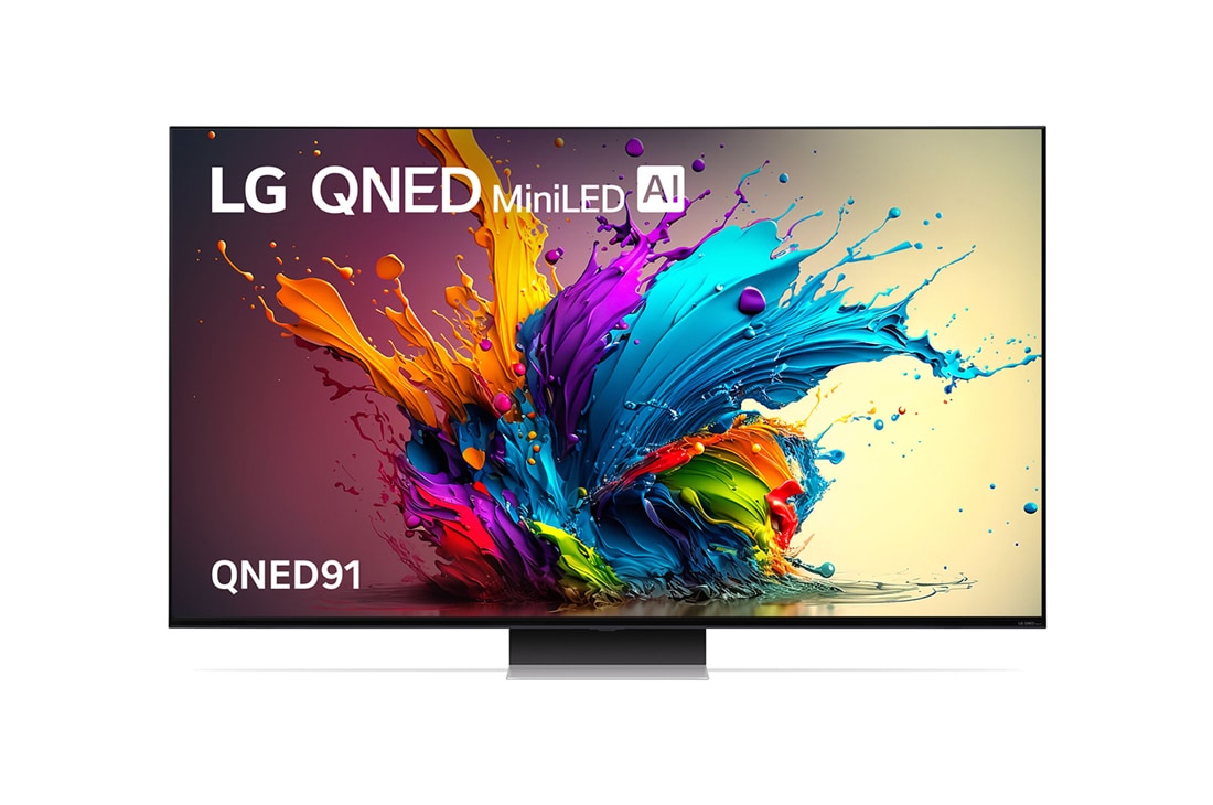 LG 65 inch LG MiniLED QNED91 4K Smart TV, Front view of QNED91, 65QNED91TSA