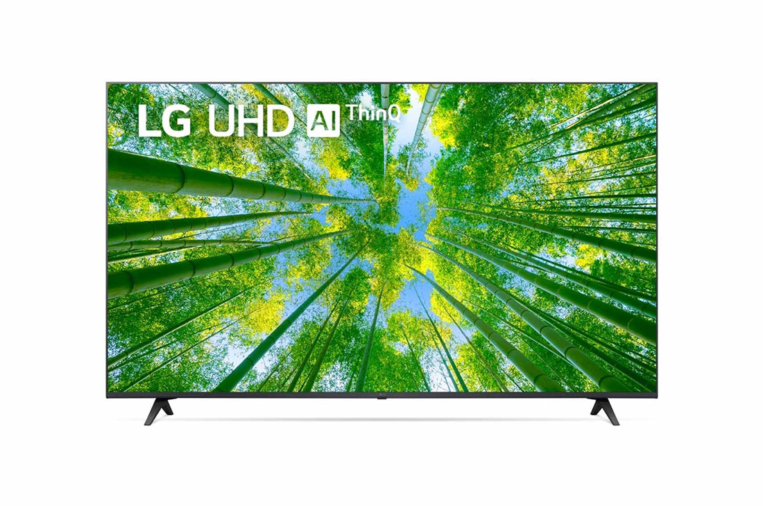 LG UQ80 55 inch 4K Smart UHD TV, A front view of the LG UHD TV with infill image and product logo on, 55UQ8050PSB