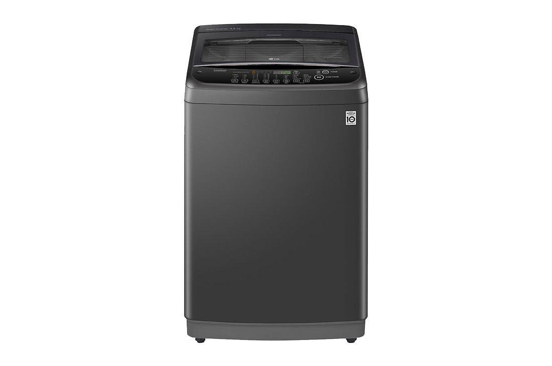 LG Smart Inverter Top Load Washing Machine, 11KG, Black, Front view of LG Smart Inverter Top Load Washing Machine with TurboDrum and Smart Motion, 11KG, in middle black, T2311VSAB, T2311VSAB
